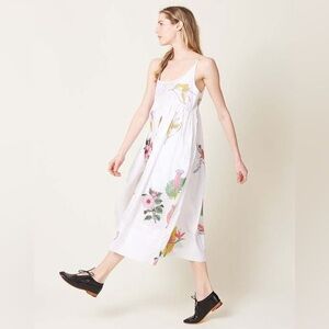 Injiri Rasa 27 White Floral Silk Slip Midi Dress Size Medium Bohemian Casual